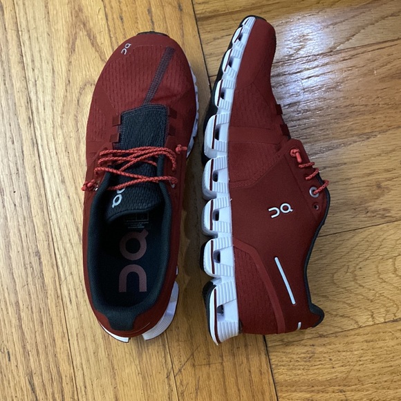 on cloud maroon shoes